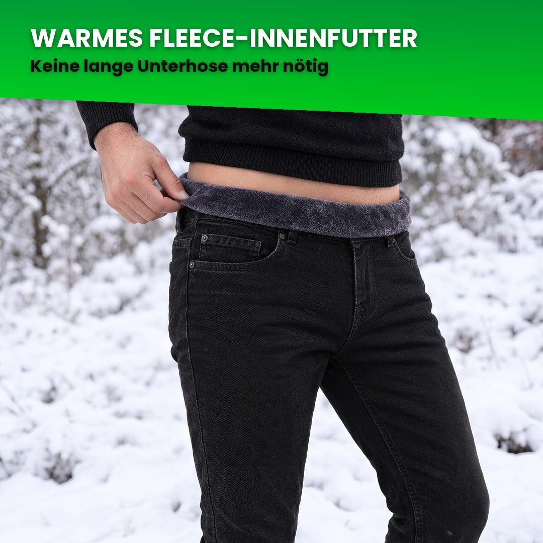 Warmes Fleece-Innenfutter der Thermo-Jeans – Bund nach außen umgeschlagen