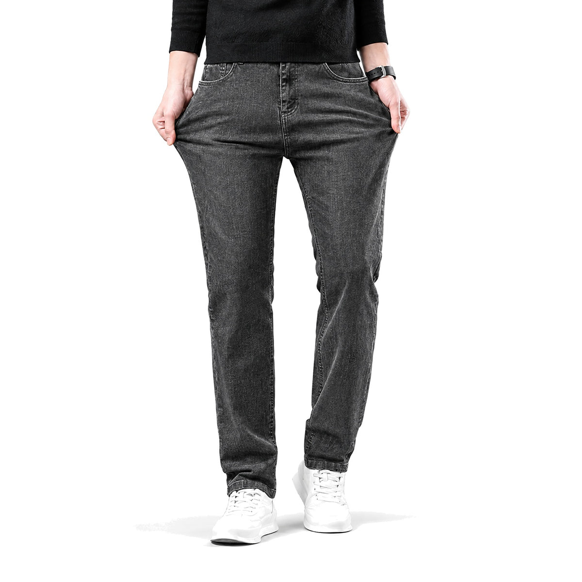 Thermo-Jeans Grau getragen