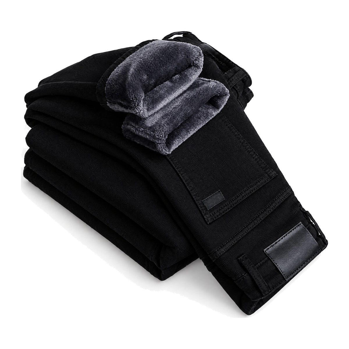 Thermo-Jeans Schwarz gefaltet mit Fleecefutter