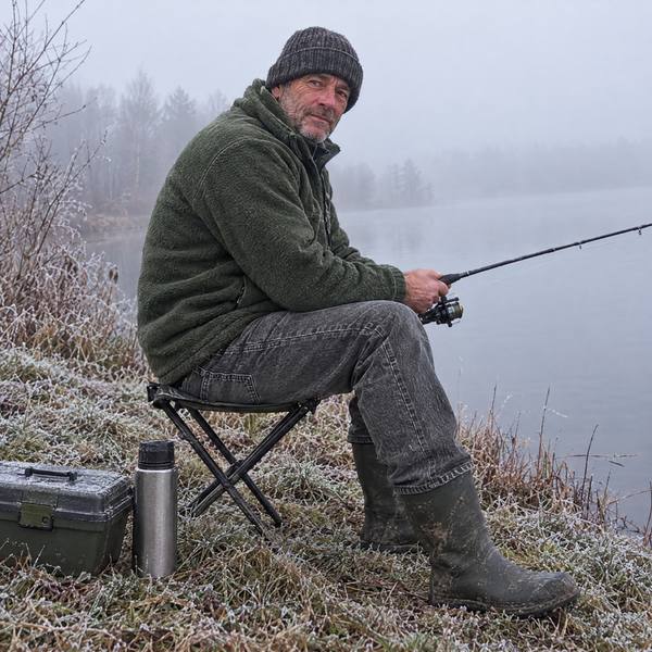 Thermo-Jeans Grau beim Angeln am See