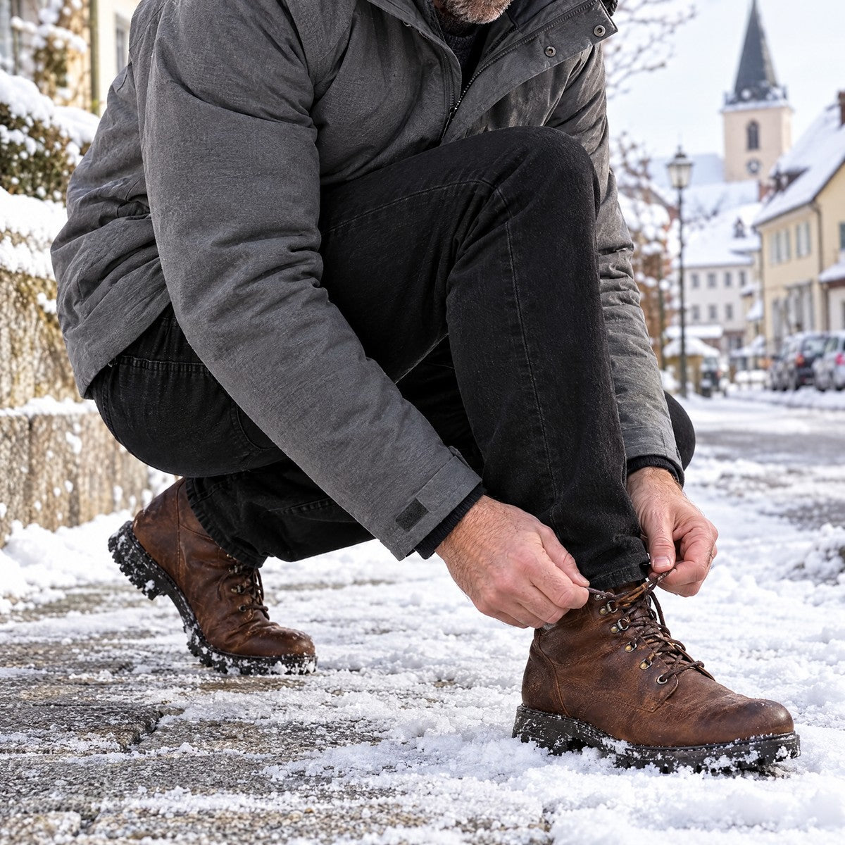 Thermo-Jeans in der Hocke – elastisch und bequem